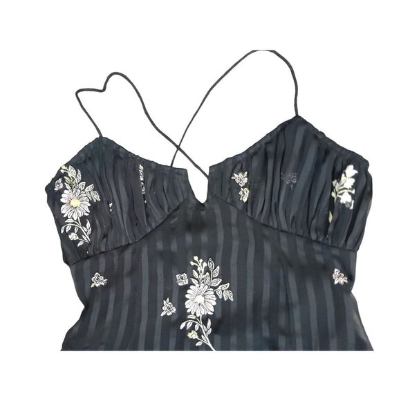 Asos Design Floral Embroidered Cami Mini Dress in Satin Stripe Size 6 - Picture 7 of 12